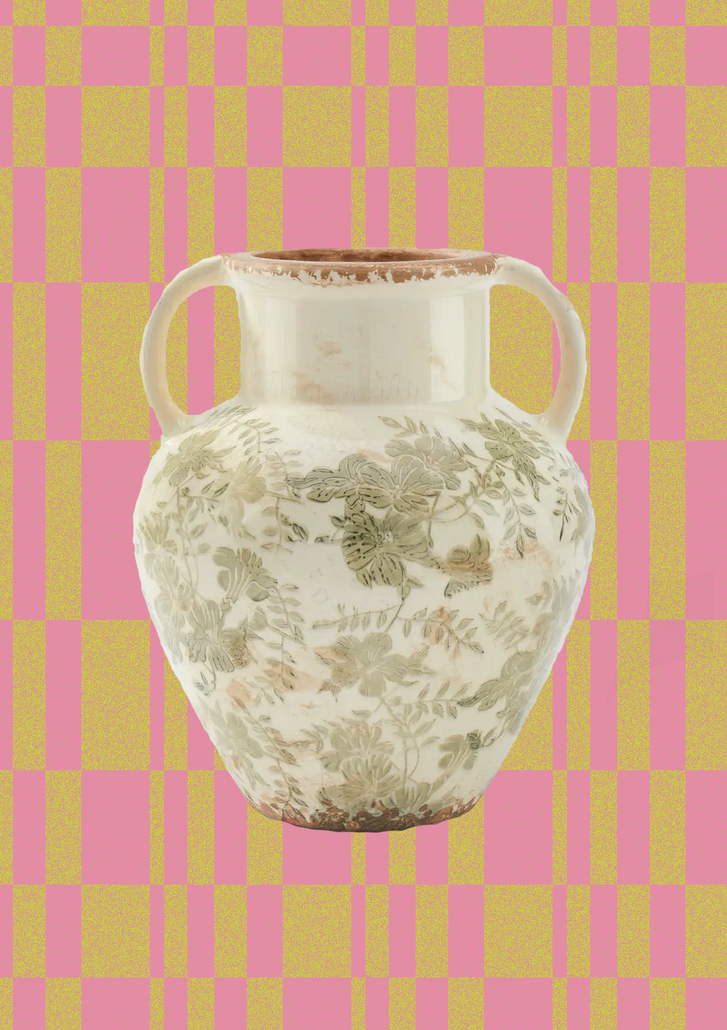 Antique Botanical Double Handled Vase - Large